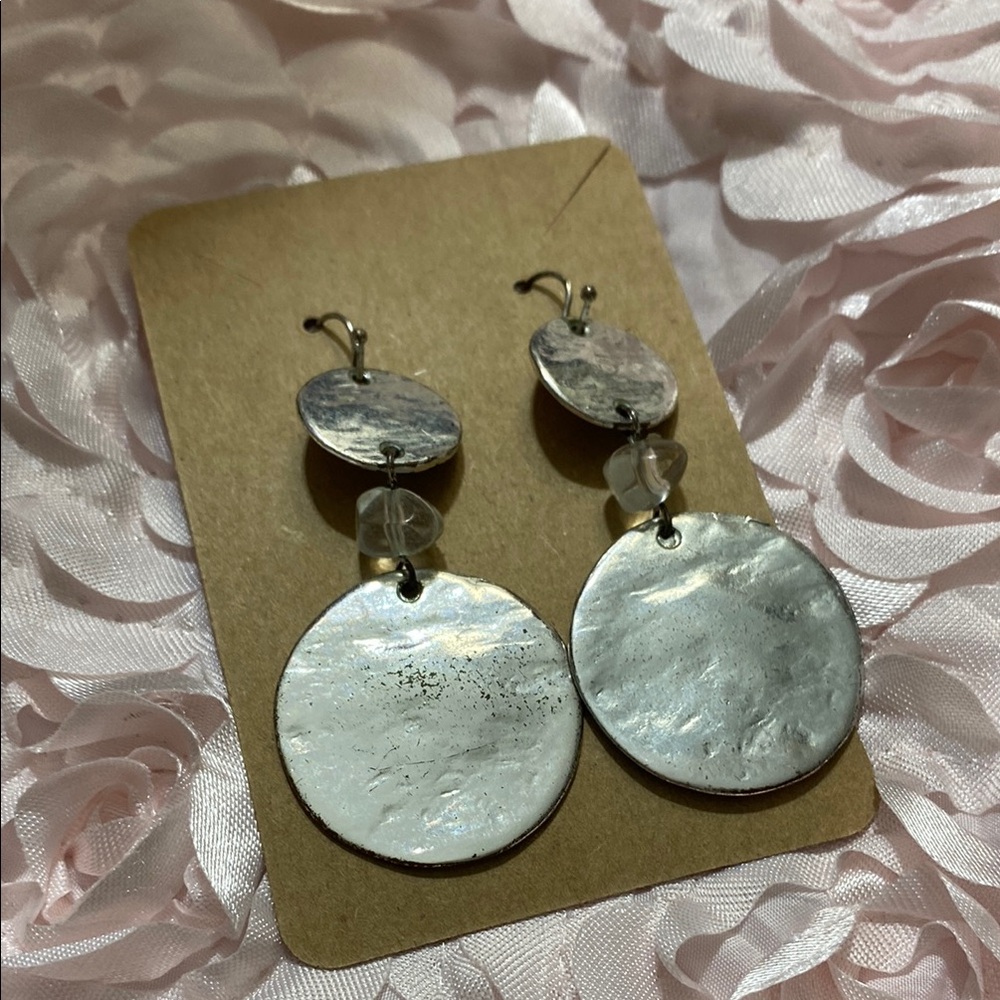 Preloved Silver Disc Drop Pierced Earrings!